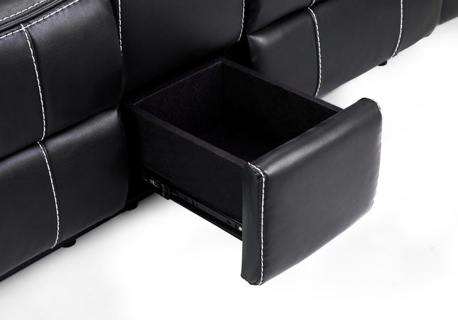 Galaxy Tech Power Recliner 3+2 Sofa Set In Black Leather