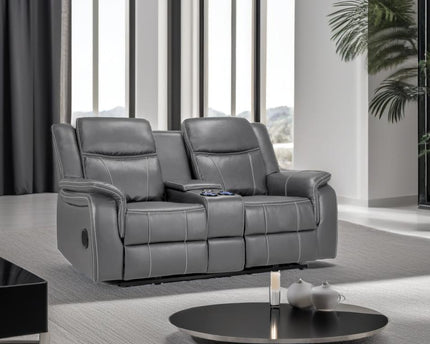 Galaxy Tech Power Recliner 2 Seater Sofa In Grey Leather