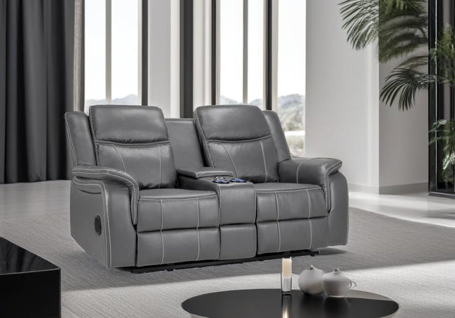 Galaxy Tech Power Recliner 2 Seater Sofa In Grey Leather