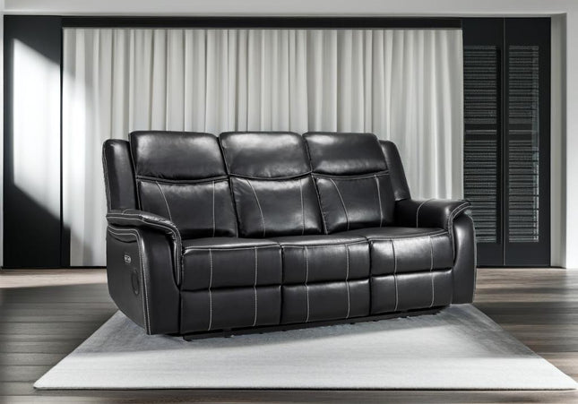 Galaxy Tech Power Recliner 3 Seater Sofa In Black Leather