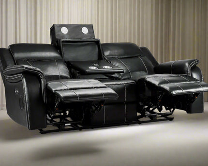 Galaxy Tech Power Recliner 3 Seater Sofa In Black Leather