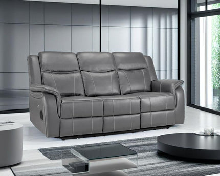 Galaxy Tech Power Recliner 3 Seater Sofa In Grey Leather