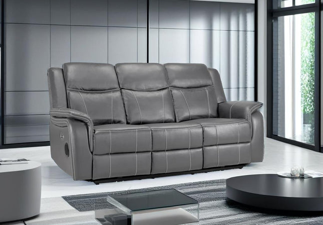 Galaxy Tech Power Recliner 3 Seater Sofa In Grey Leather