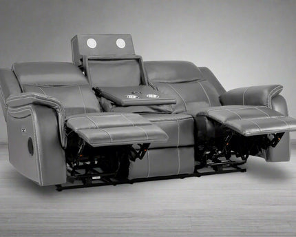 Galaxy Tech Power Recliner 3 Seater Sofa In Grey Leather