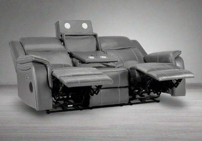 Galaxy Tech Power Recliner 3 Seater Sofa In Grey Leather