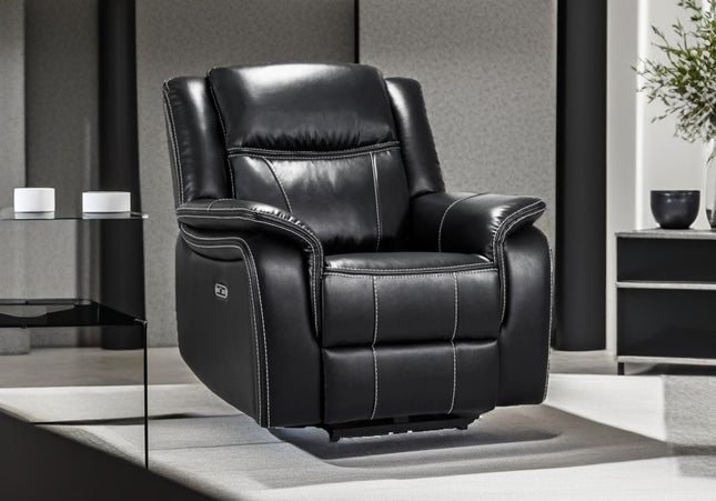 Galaxy Tech Power Recliner Amchair In Black Leather