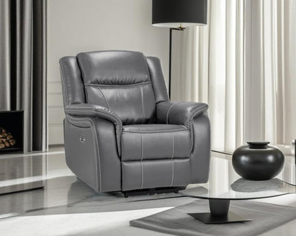 Galaxy Tech Power Recliner Amchair In Grey Leather