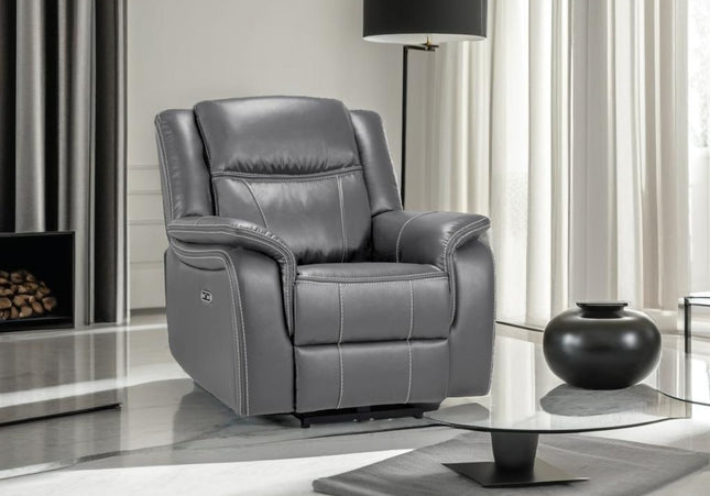Galaxy Tech Power Recliner Amchair In Grey Leather