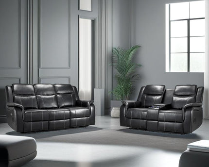 Galaxy Tech Power Recliner 3+2 Sofa Set In Black Leather