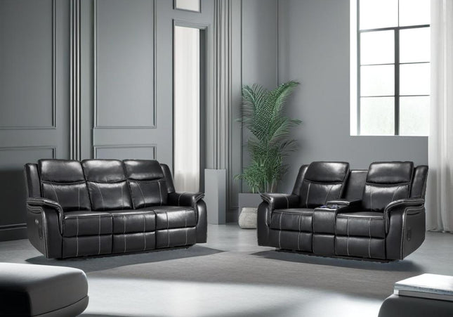 Galaxy Tech Power Recliner 3+2 Sofa Set In Black Leather