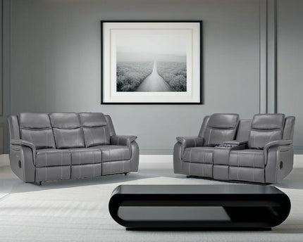 Galaxy Tech Power Recliner 3+2 Sofa Set In Grey Leather