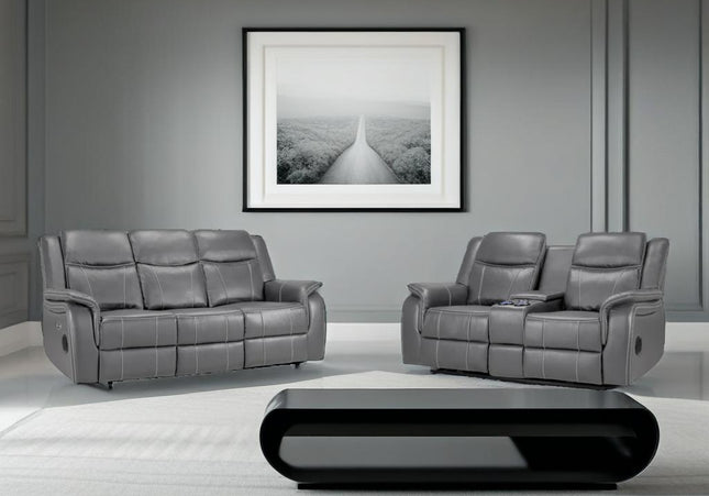 Galaxy Tech Power Recliner 3+2 Sofa Set In Grey Leather