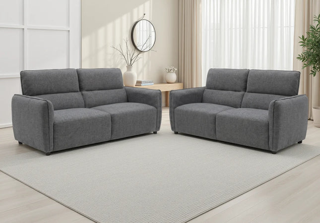 Ascot 3+2 Fabric Sofa Set – Charcoal