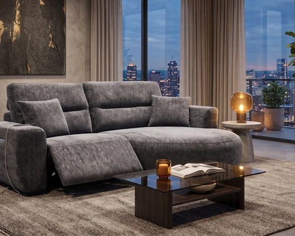 Denver Electric Recliner Corner Sofa – Black – Right Hand