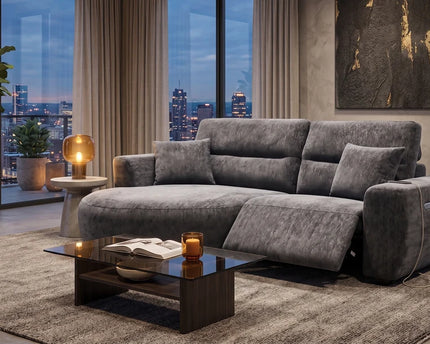 Denver Electric Recliner Corner Sofa – Black – Left Hand