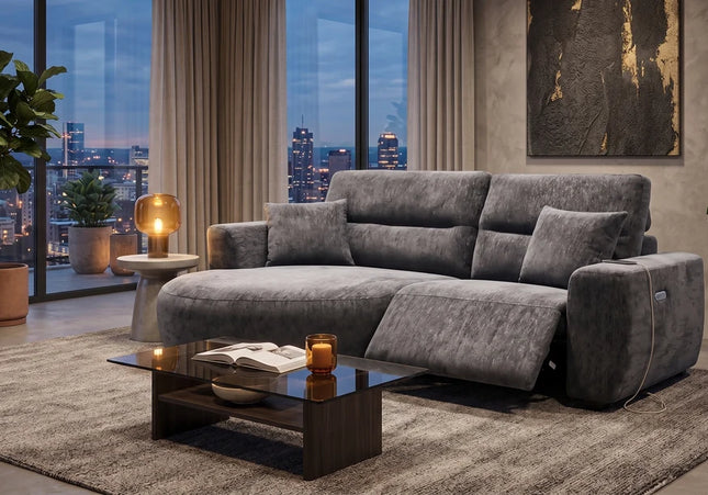 Denver Electric Recliner Corner Sofa – Black – Left Hand