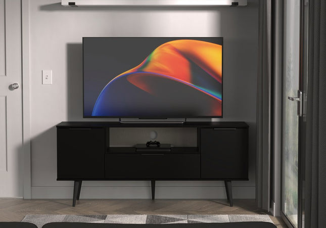 Hong Kong 2 Door 1 Drawer Wide TV Unit in Black Matt