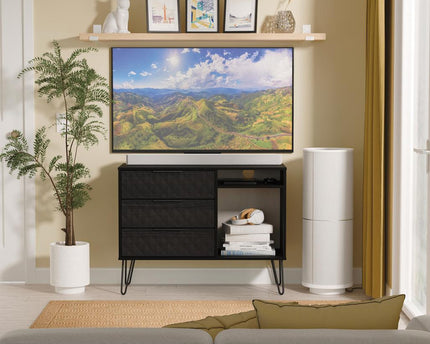 Harlequin 3 Drawer TV Unit with legs in Black Ash
