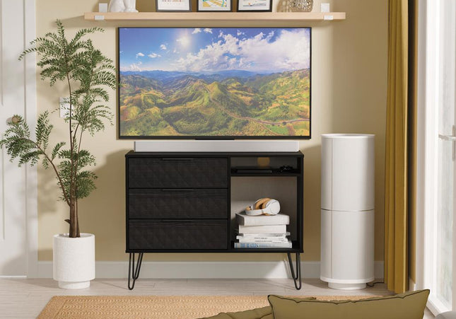 Harlequin 3 Drawer TV Unit with legs in Black Ash