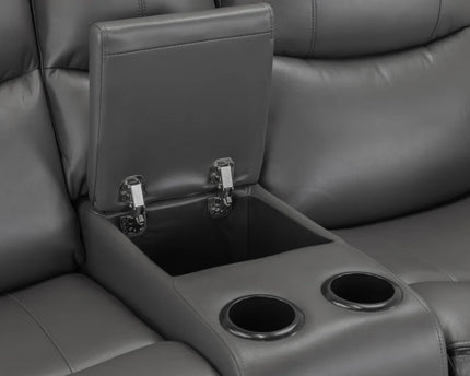 storage compartment and drink holder on the 2 seater