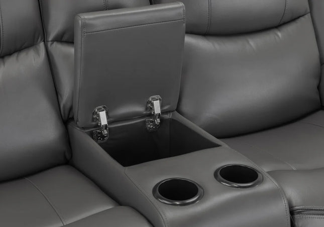 storage compartment and drink holder on the 2 seater