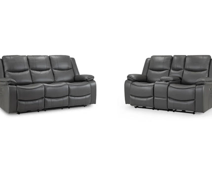Harald Power Recliner 3 seater+ 2 seater - grey leather, cosy upholstery and large padded armrests for added comfort. A USB- charging port, and a handy side pocket, perfect for storing remote control