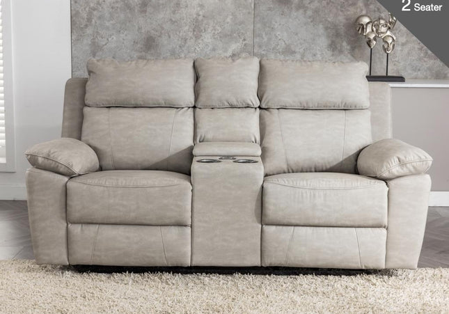 Huntington Power Recliner 2 Seater with Console in Silver Grey