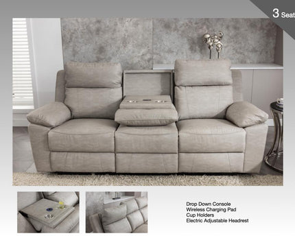 Huntington Power Recliner 3 Seater in Silver Grey