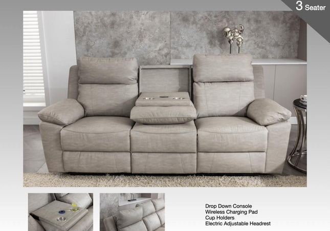 Huntington Power Recliner 3 Seater in Silver Grey