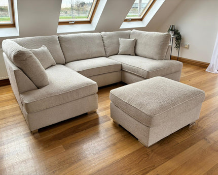 Bellingham Collection - baige  U-shaped sofa that wraps you in comfort and style. With its luxurious Boucle fabric  removable back cushions