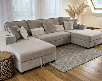 Milan U Shape Sofa Bed With Storage - Beige