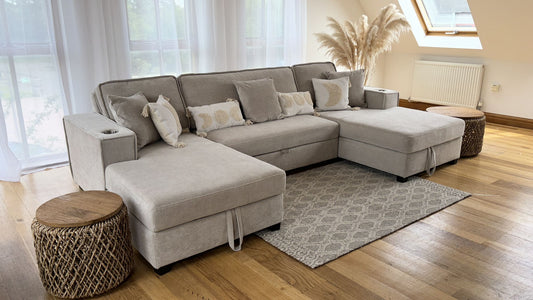 Milan U Shape Sofa Bed With Storage - Beige