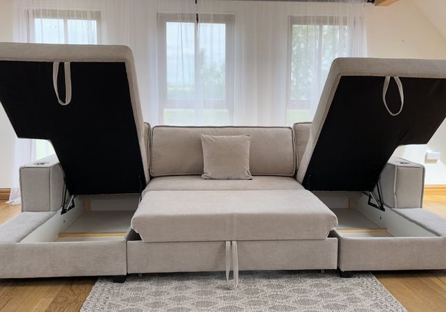 Milan U Shape Sofa Bed With Storage - Beige