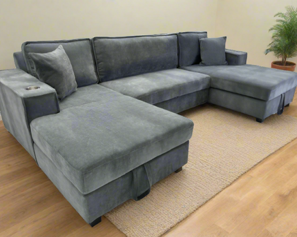 Milan U Shape Sofa Bed With Storage In Grey