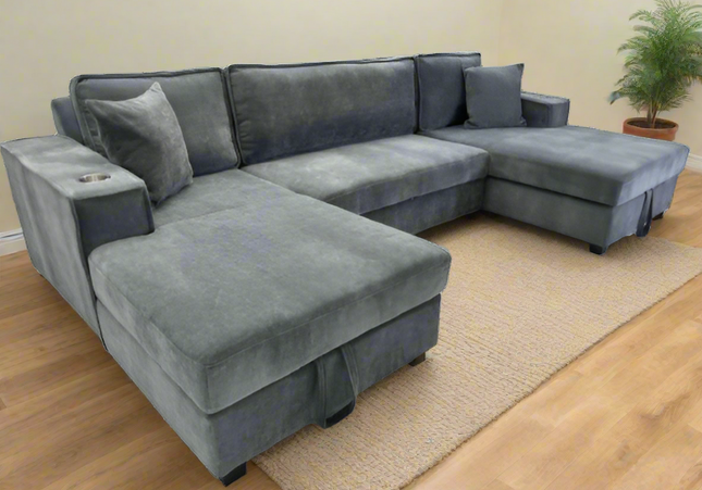 Milan U Shape Sofa Bed With Storage In Grey