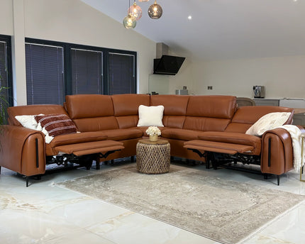 Arizona Large Electric Recliner Corner Sofa – Tan Leather