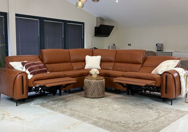 Arizona Large Electric Recliner Corner Sofa – Tan Leather