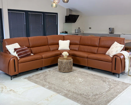 Arizona Large Electric Recliner Corner Sofa – Tan Leather