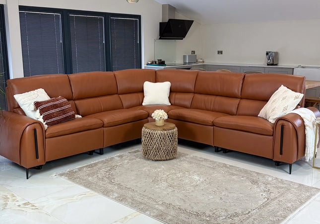 Arizona Large Electric Recliner Corner Sofa – Tan Leather