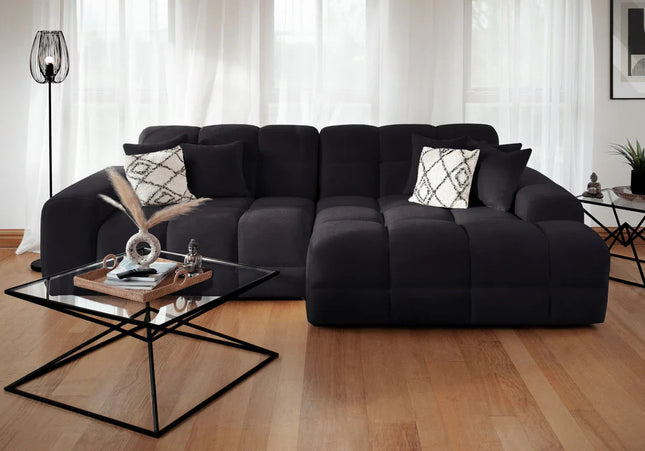 Jacob Right or left Hand Chaise Corner - Black, Soft to touch fabric sofa,Ideal for living spaces wanting to create a cosy corner, the Jacob range offers plush comfort in a compact size. 