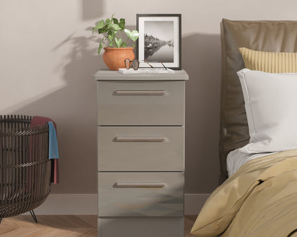 Knightsbridge 3 Drawer Bedside Cabinet in Grey Gloss & Dusk Grey