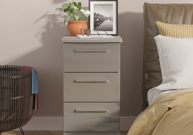 Knightsbridge 3 Drawer Bedside Cabinet in Grey Gloss & Dusk Grey