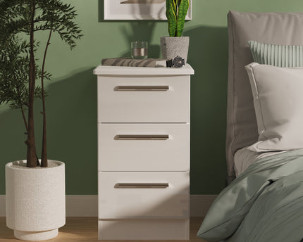 Knightsbridge 3 Drawer Bedside Cabinet in White Gloss