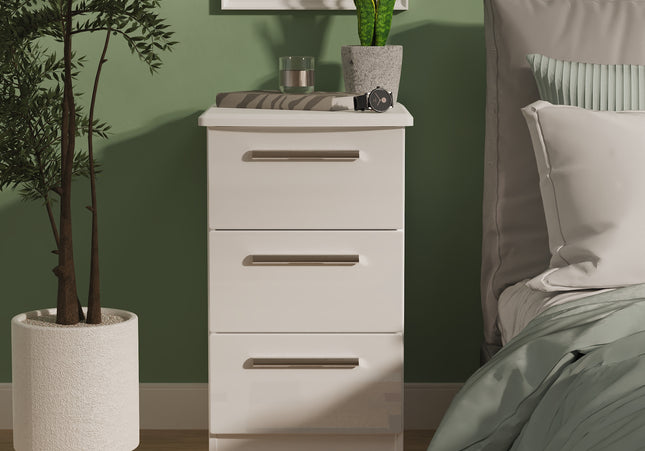 Knightsbridge 3 Drawer Bedside Cabinet in White Gloss