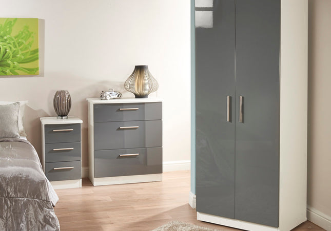 Knightsbridge Bedroom Collection In Grey Gloss With White
