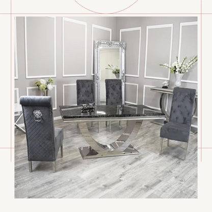 London 1.5m Black Marble Table With 4 Dark Grey Lucy Chairs