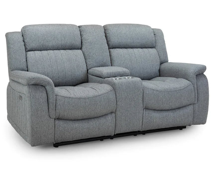 Lotus Power Recliner 2 seater - Grey Luxurious fabric, pillow-top armrests, and a smooth electric  recliner motion with plug outlets usb ports and drink holders 