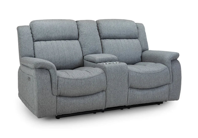 Lotus Power Recliner 2 seater - Grey Luxurious fabric, pillow-top armrests, and a smooth electric  recliner motion with plug outlets usb ports and drink holders 