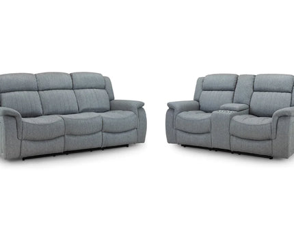 Lotus Power Recliner 3+2 Set - Grey Luxurious fabric, pillow-top armrests, and a smooth electric  recliner motion with plug outlets usb ports and drink holders 