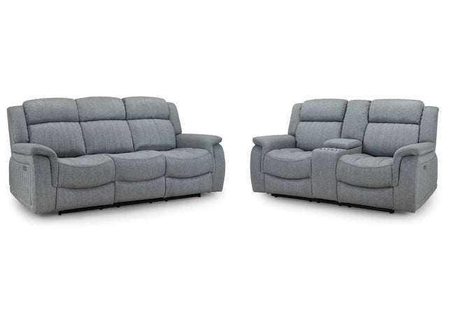 Lotus Power Recliner 3+2 Set - Grey Luxurious fabric, pillow-top armrests, and a smooth electric  recliner motion with plug outlets usb ports and drink holders 